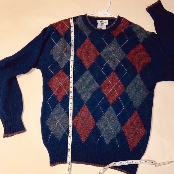 Woodward Collection Argyle Knitted Wool Sweater Outdoors Made In Ireland Vintage - Picture 8 of 8